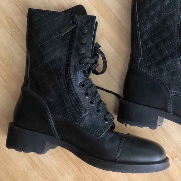 Chanel Leather Colorblock Pattern Combat Boots 7